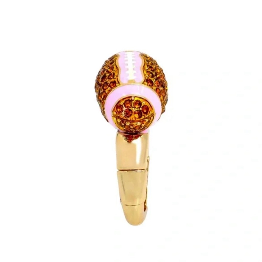 BETSEY JOHNSON  Orange Crystal Pink Enamel Football Cocktail adjustable Ring NEW - Picture 3 of 6